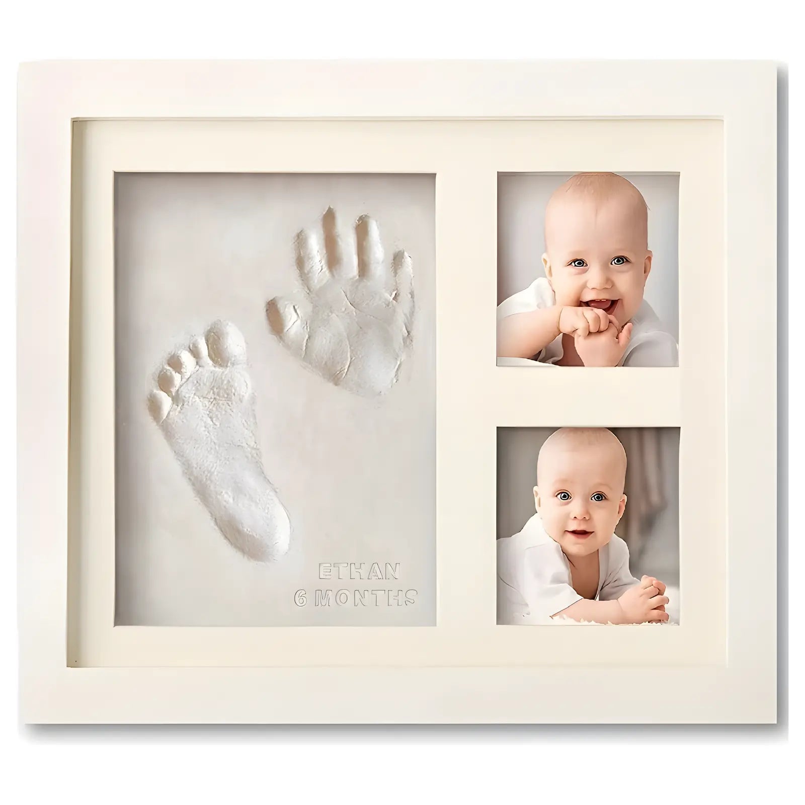 Jhonnyshop Inkprint Keepsake Frame displaying a personalized inkprint and photo display in a sleek wooden frame