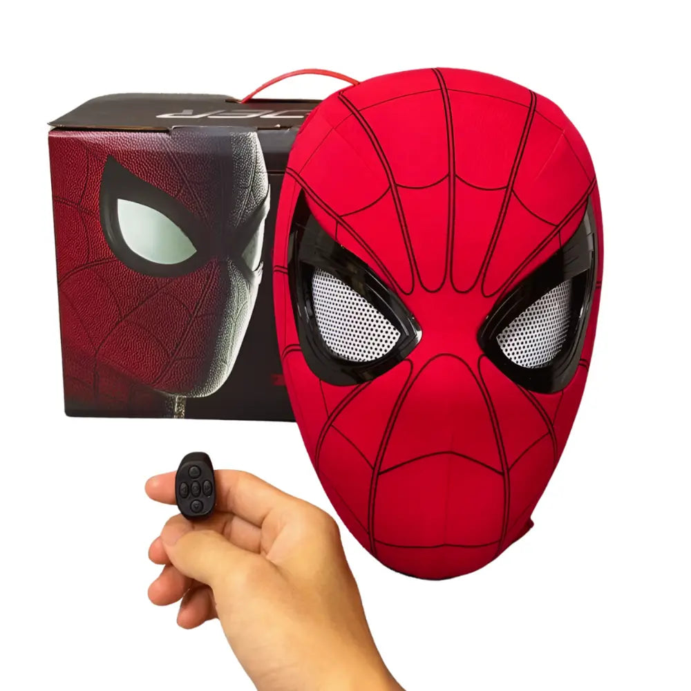 Jhonnyshop spider mask featuring black fabric with detailed web and spider design for costume or horror-themed events.