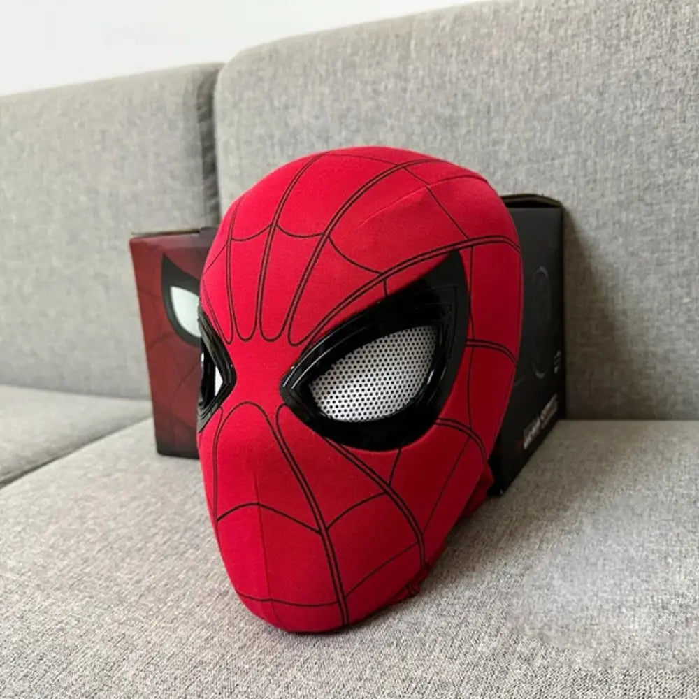 Jhonnyshop spider mask featuring detailed black and red design, covering the face with web and spider motifs for costume or cosplay.