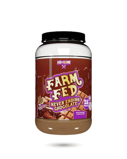 BulkBully Supplements Axe & Sledge Farm Fed Whey Isolate protein powder in a sleek container with label details.