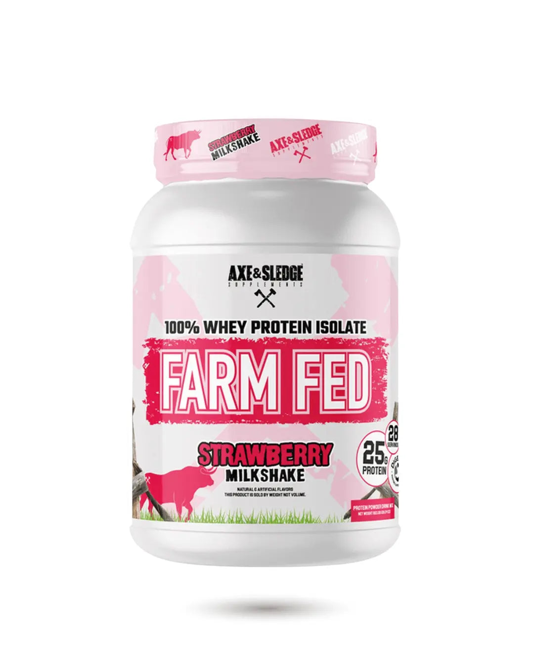 BulkBully Supplements Farm Fed Whey Isolate Protein Powder container, showing the label and product packaging.