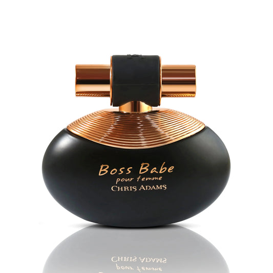 Amani Manor Boss Babe Eau de Parfum bottle for women, 100ml, sleek glass container with a modern design and black cap.