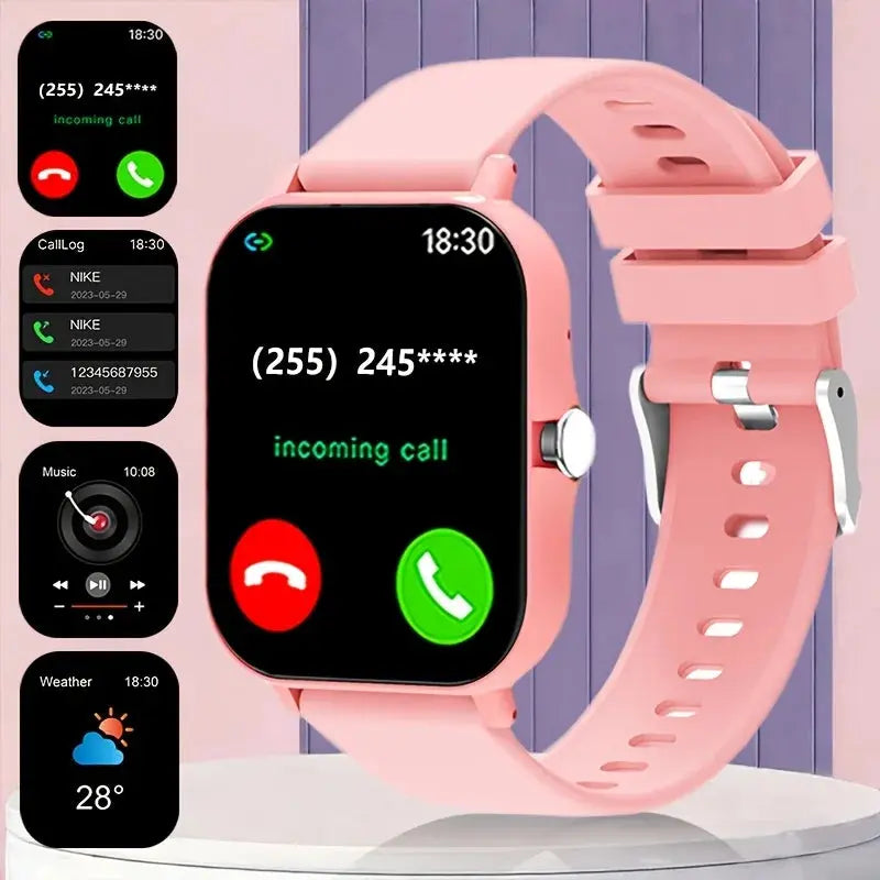 Jhonnyshop 1.83-inch smart watch with wireless calling, AI voice assistant, and sleek black design, showing the watch face and band.
