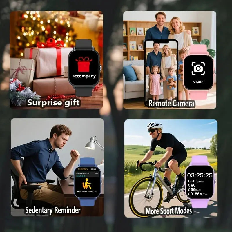 Jhonnyshop 1.83-inch smart watch with wireless calling and AI voice features, showing the watch face and side buttons.