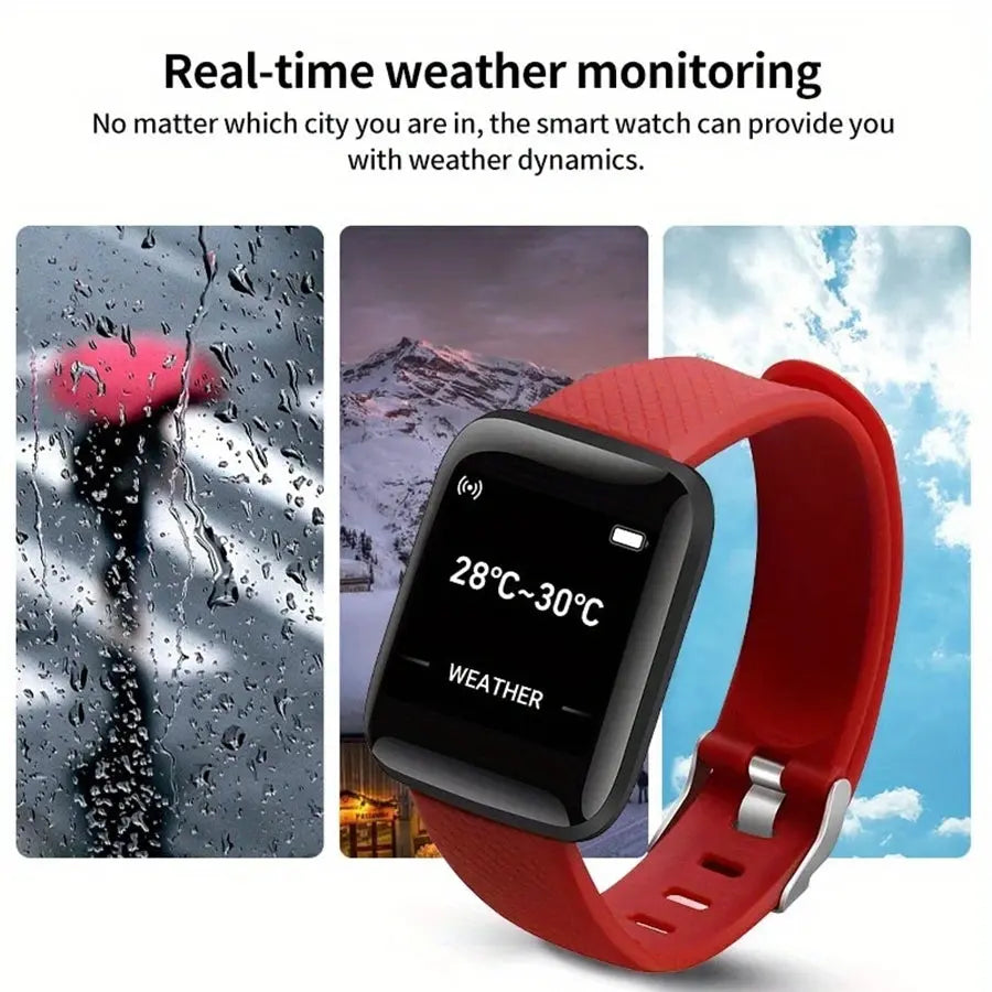 Jhonnyshop Bluetooth fitness smartwatch displaying heart rate monitor, notifications, and activity tracking on its screen.
