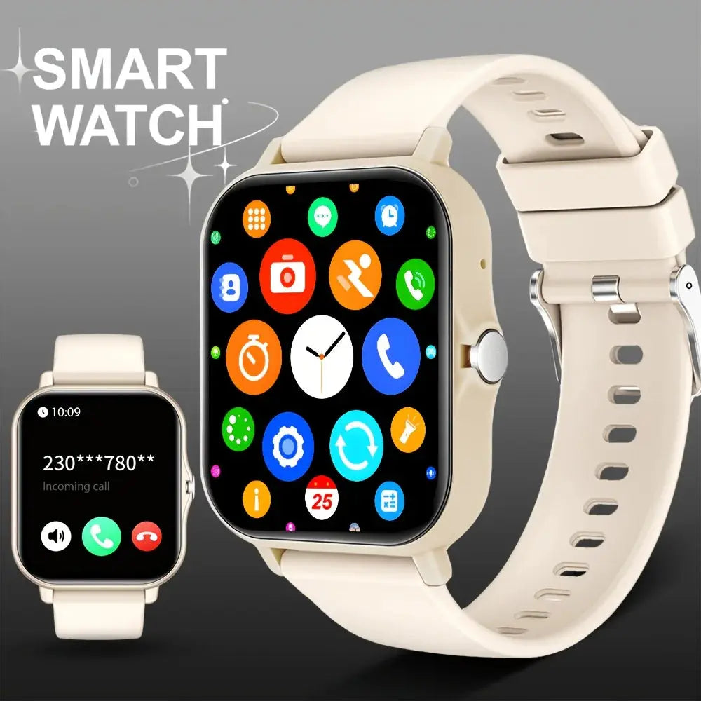 Jhonnyshop 1.83-inch touchscreen smartwatch with fitness tracker and call functionality, displaying a digital watch face.