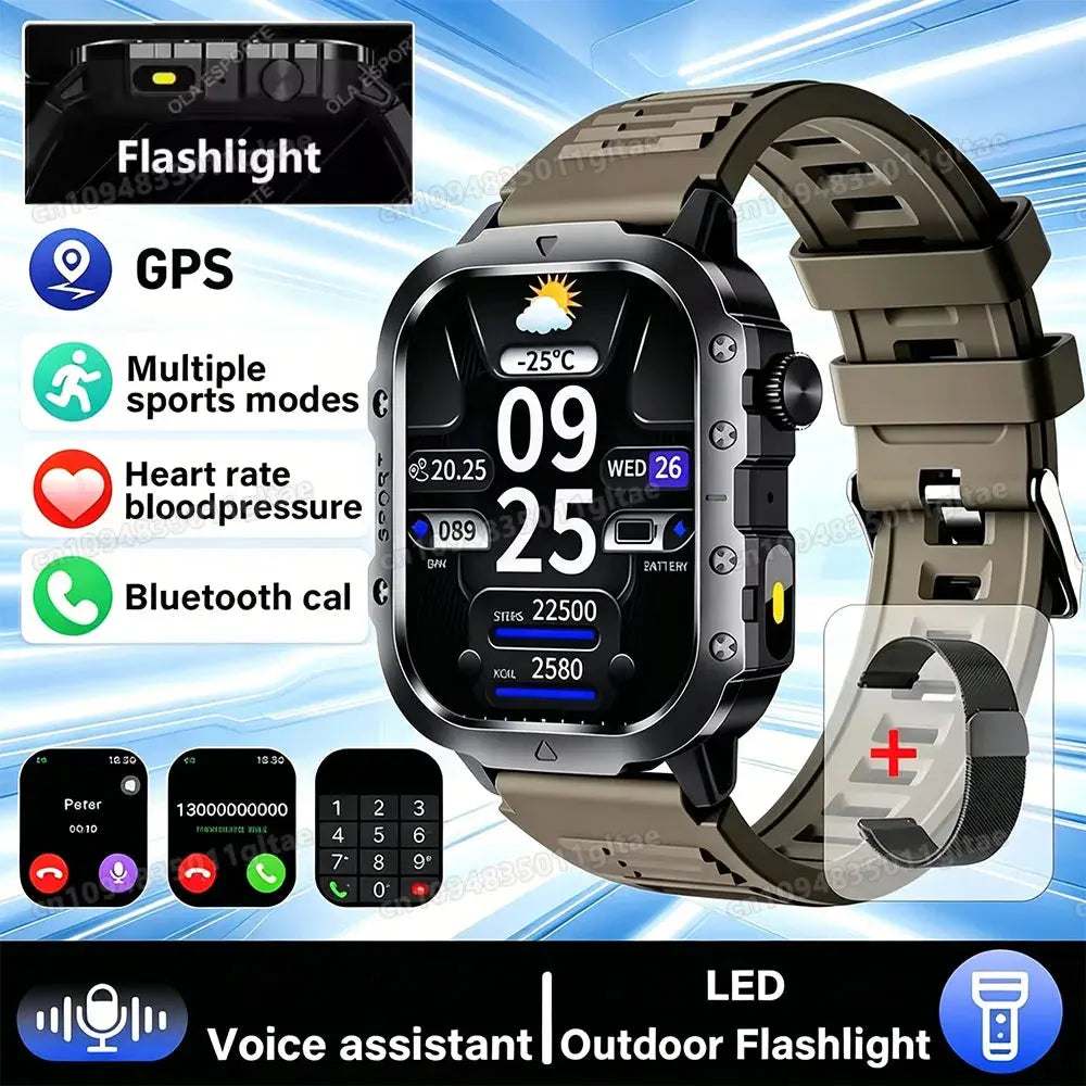 Rugged outdoor smart watch by Jhonnyshop with Bluetooth call functionality and fitness tracking features.