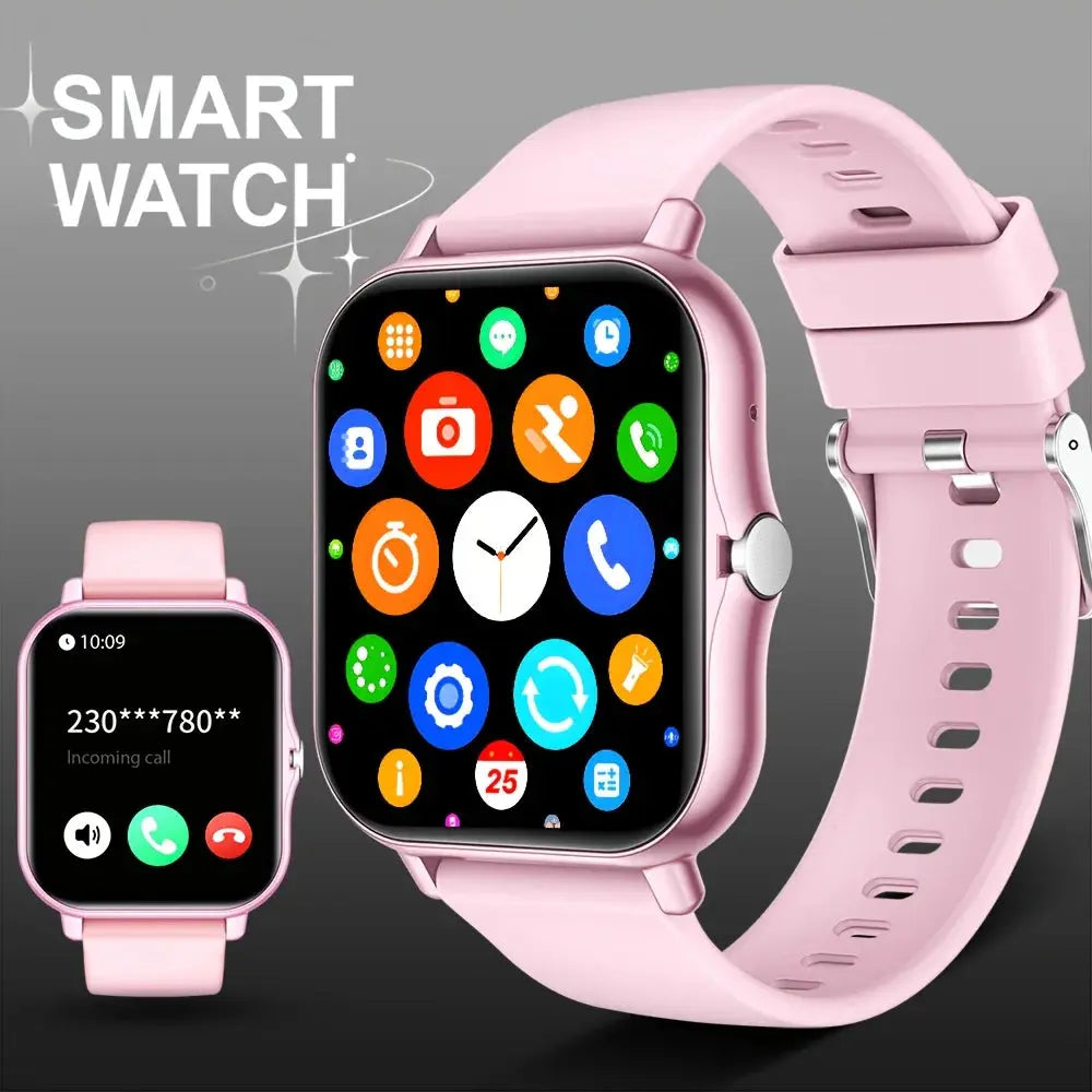 Jhonnyshop 1.83-inch touchscreen smart watch with fitness tracker and call functionality showing digital display and health metrics.