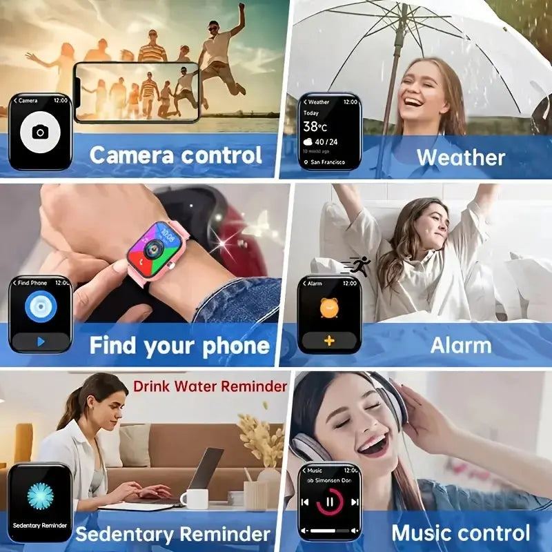 Jhonnyshop 1.83-inch smart watch with wireless calling and AI voice feature, showcasing the sleek black device with a digital display.
