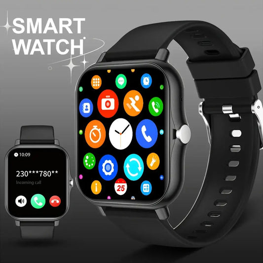 Jhonnyshop 1.83-inch touchscreen smart watch with call and fitness tracking features, shown in black with digital display.