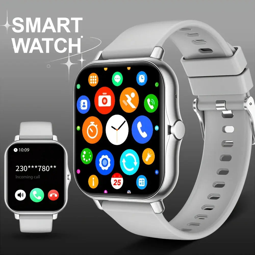 Jhonnyshop 1.83-inch touchscreen smart watch with call functionality and fitness tracking display.