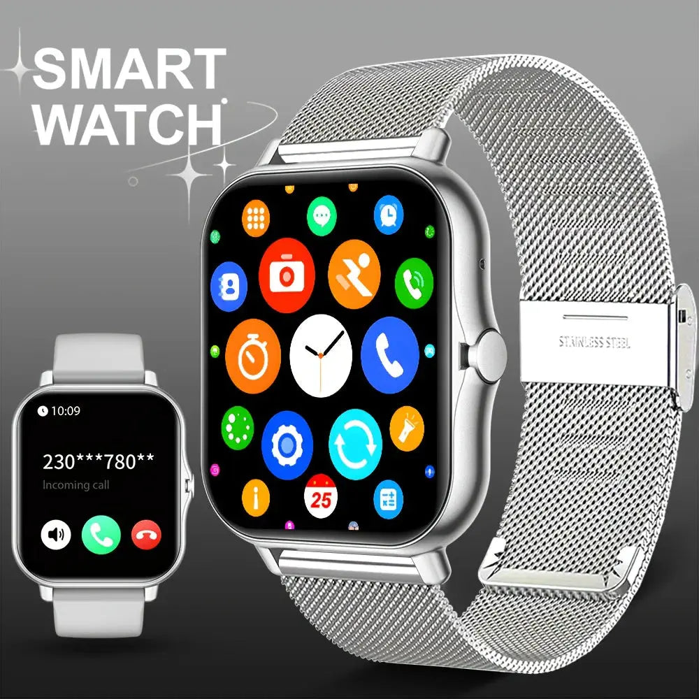Jhonnyshop 1.83-inch touchscreen smart watch with call functionality and fitness tracking features.