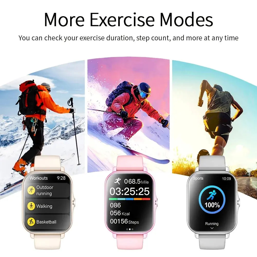 Jhonnyshop 1.83-inch touchscreen smart watch with call, fitness tracker, black band, displaying fitness stats and time.