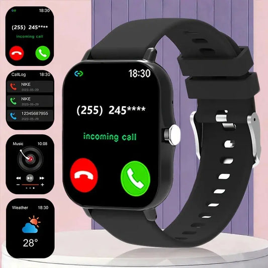 Jhonnyshop 1.83-inch smart watch with wireless calling, AI voice assistant, sleek black design, and touchscreen display.