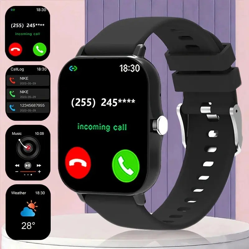 Jhonnyshop 1.83-inch smart watch with wireless calling, AI voice assistant, sleek black design, and touchscreen display.