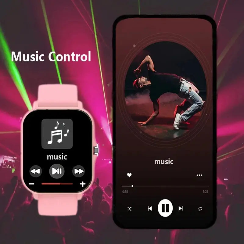 Jhonnyshop 1.83-inch smart watch with wireless calling and AI voice features, showing the watch face and side buttons.