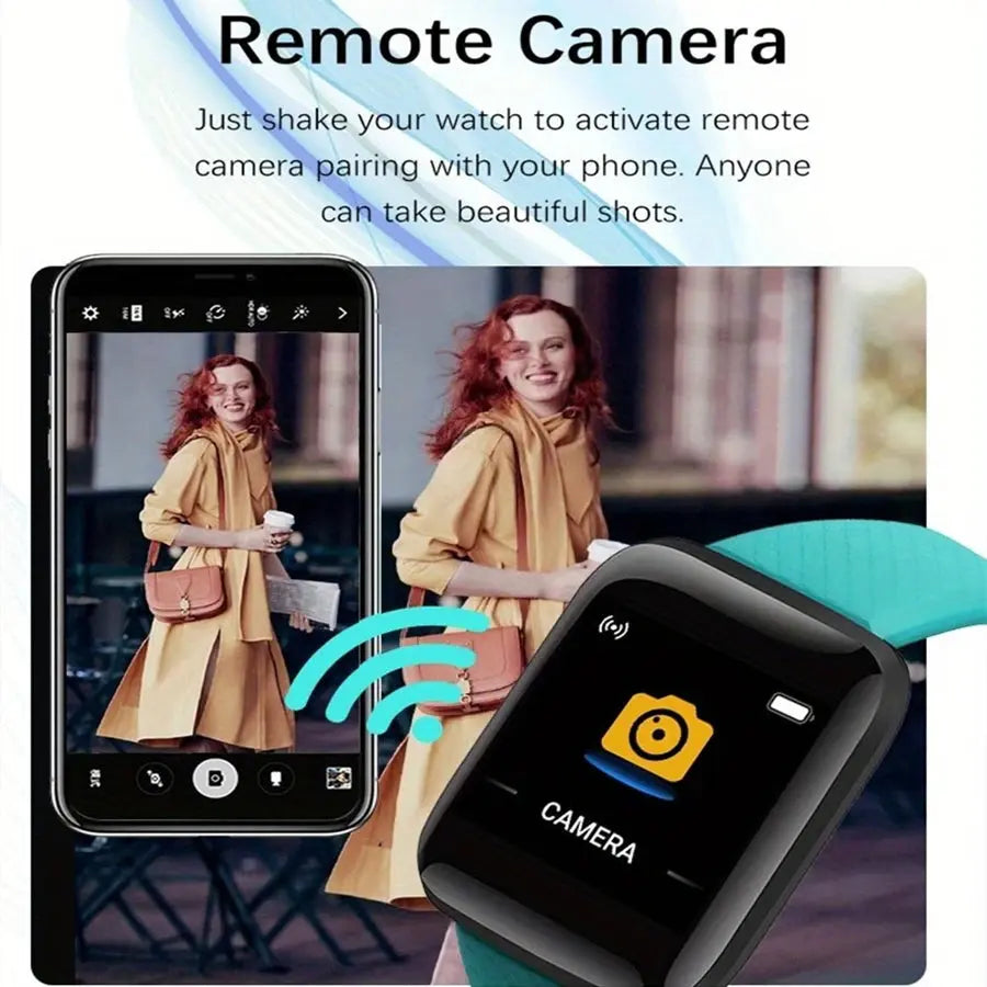 Jhonnyshop Bluetooth fitness smartwatch with heart rate monitor, digital display, and activity alerts on a sleek black band.