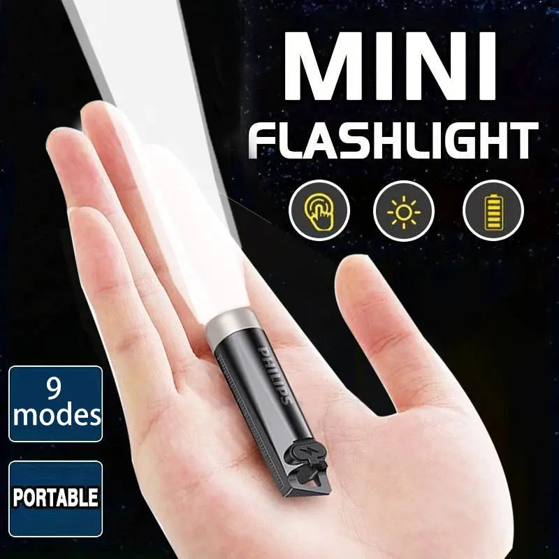 Mini rechargeable EDC keychain flashlight by Jhonnyshop with Type-C charging and 3 lighting modes, compact and portable.