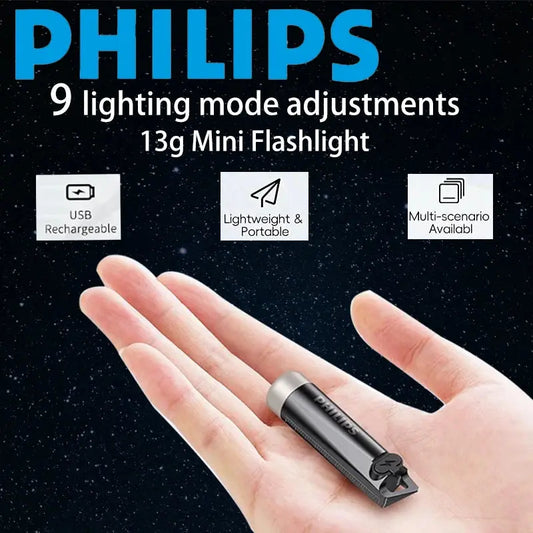 Mini rechargeable EDC keychain flashlight by Jhonnyshop with Type-C port and three lighting modes, compact and portable.