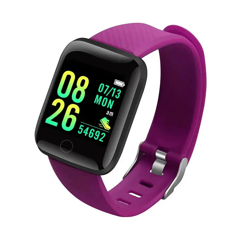 Jhonnyshop Bluetooth fitness smartwatch displaying heart rate monitor and alert notifications on a digital screen.