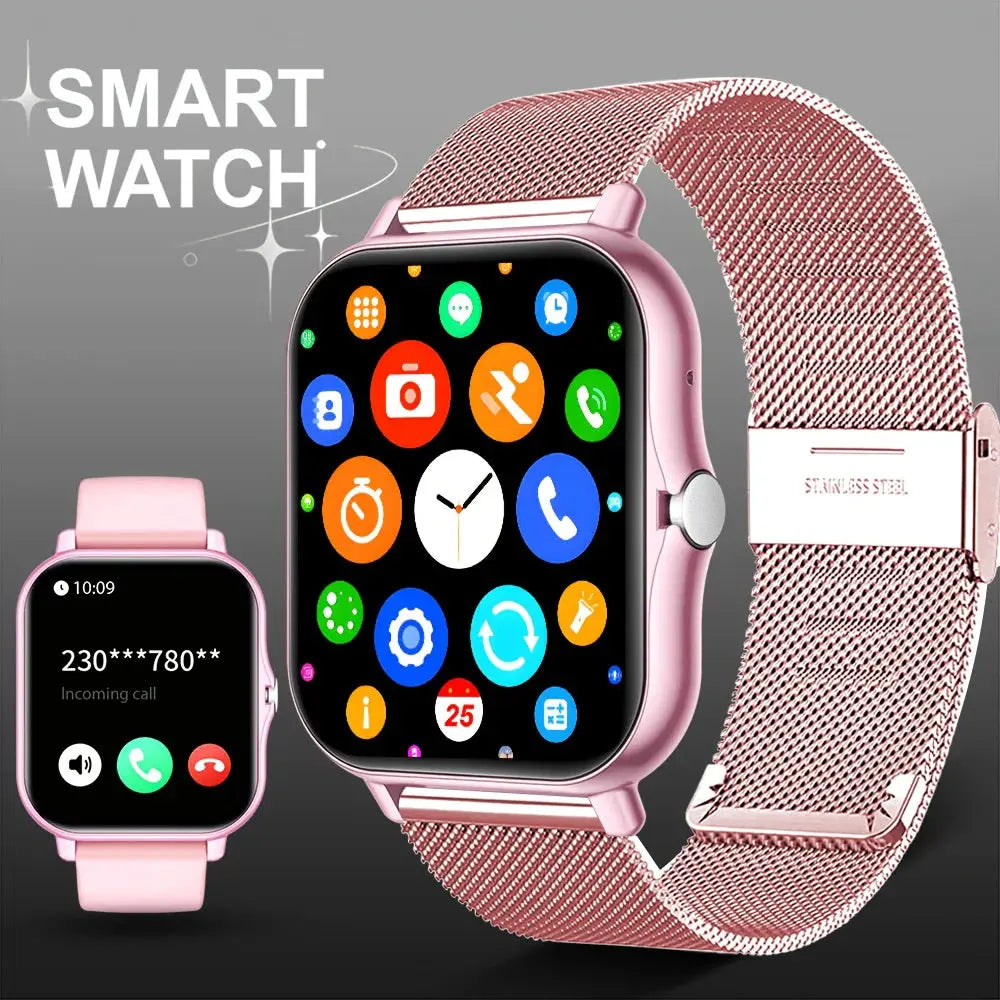 Jhonnyshop 1.83-inch touchscreen smart watch with call functionality and fitness tracker features, black band and digital display