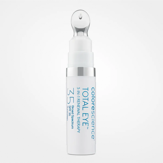 Wedoskin Colorescience Total Eye 3-In-1 Renewal Therapy SPF 35 with eyes, lips, and cheeks application in sleek packaging