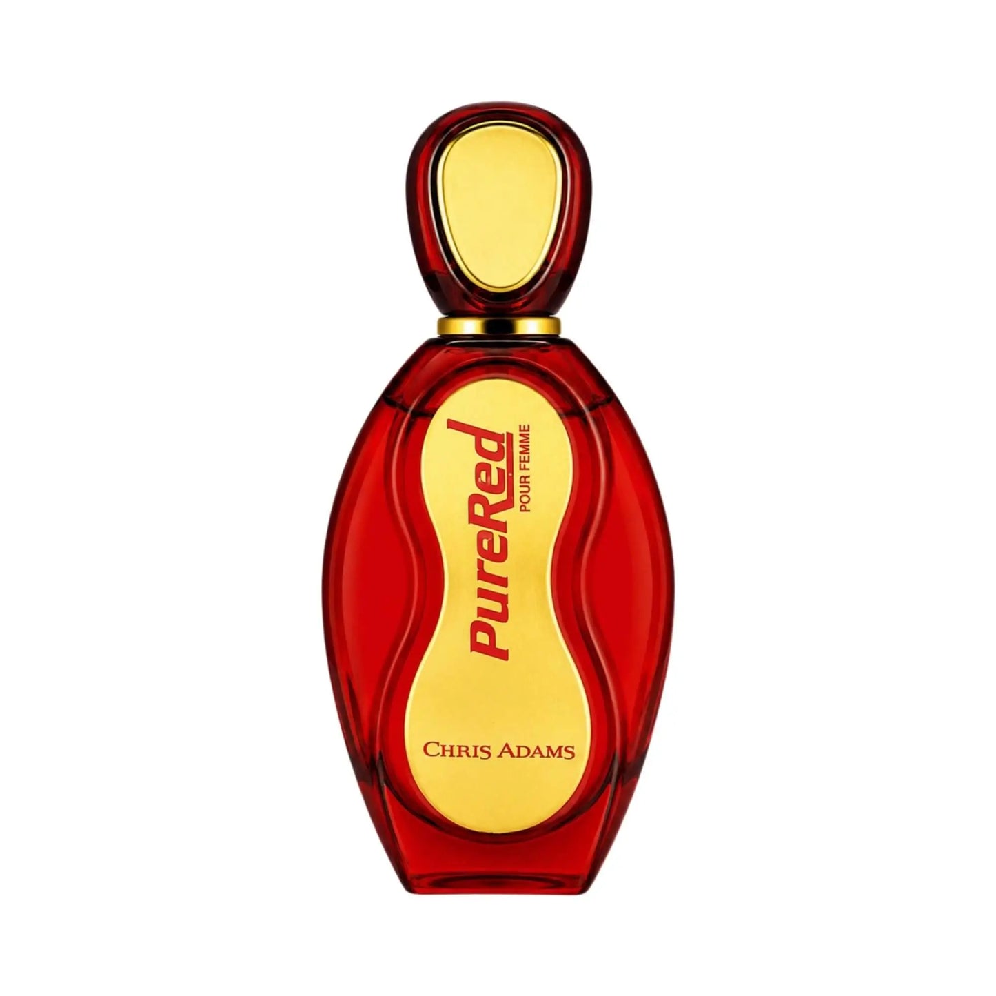 Chris Adams Pure Red Eau de Parfum for Women in 100mL bottle by Amani Manor, featuring a sleek red fragrance bottle.
