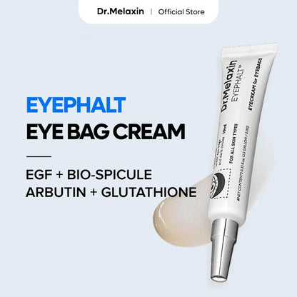 Lakinza Dr.Melaxin Eyephalt Eye Cream for eyebags, 10ml, in a sleek tube with a white cap, labeled for eye care.